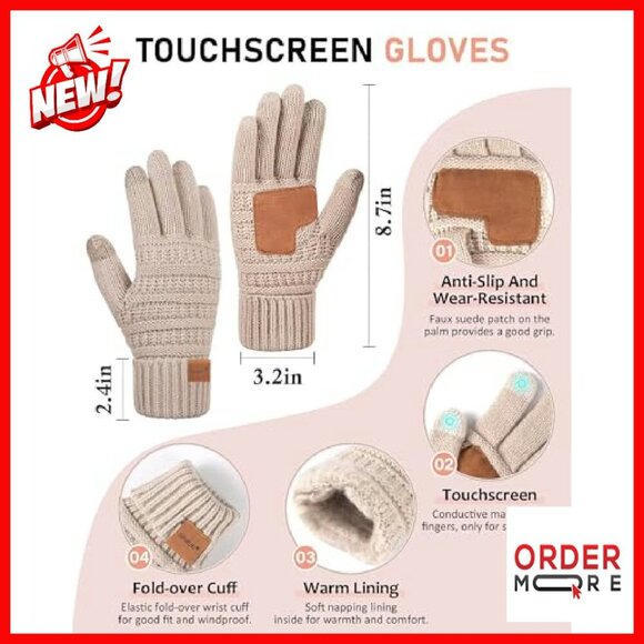 Winter Beanie Scarf Gloves Headband Set, Fleece Lined Touchscreen Gloves main image 5